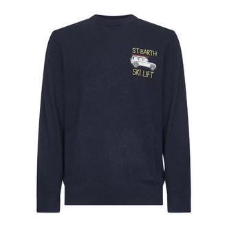 MC2 Saint Barth Round-neck Knitwear, male, Blue, Size: 2XL Blue Ski Lift Sweater