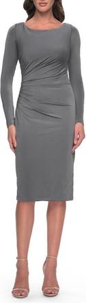 La Femme Short Simple Jersey Dress with Flattering Ruching in Platinum at Nordstrom, Size 20