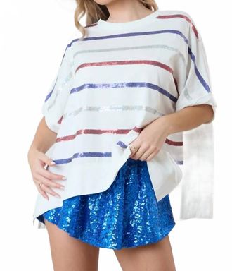 Peach Love California Scarlett Stripe Sequin Top In White