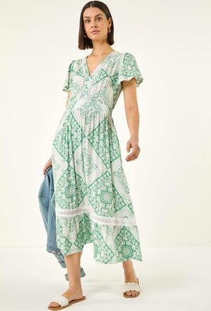 Roman Lace Detail V-Neck Midi Dress