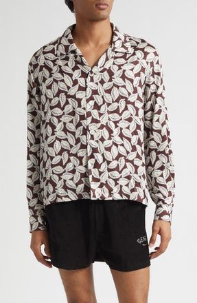 Bode Paper Birch Print Camp Shirt in Brown White at Nordstrom, Size X-Large