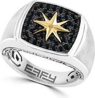 Effy Mens Sterling Silver & 14K Gold Black Sapphire Star Signet Ring at Nordstrom Rack, Size 10