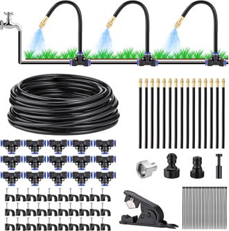 OEM Kit De Riego Por Goteo Autom&aacute;tico De 18 Metros (60 Pies): Sistema De Riego De Jard&iacute;n Para Armar Usted Mismo Con 15 Boquillas De Niebla Plegables De La