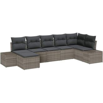 vidaXL Garden Sofa Set with Cushion 7 pcs Grey Poly rattan vidaXL