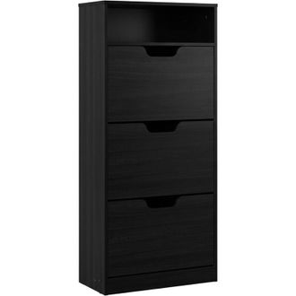 Relaxdays Relaxdays shoe cabinet, HWD 140x60x24 cm, for 14 pairs, 3 tilt-out flaps, hallway, narrow design, wood-effect, grey