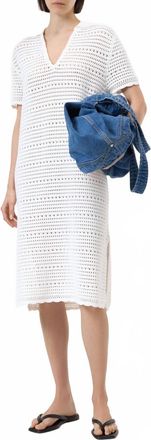 Closed Crochet Knit Midi Dress In White
