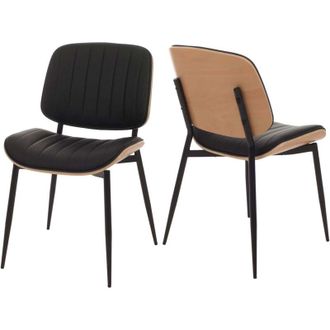 Hhg Non utilizzato] Set 2 sedie per sala da pranzo HHG 182, cucina, ecopelle legno curvato (370g/m&sup2;) Oeko-Tex mvg, naturale, nero