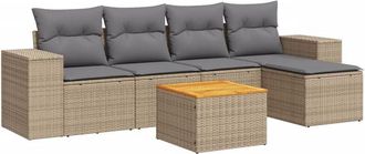 vidaXL Juego De Sof&aacute;s Jard&iacute;n Con Cojines 6 Pzas Rat&aacute;n Sint&eacute;tico Beige Vidaxl