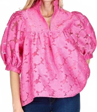Jade Yoga Floral Organza High Neck Top In Fuchsia
