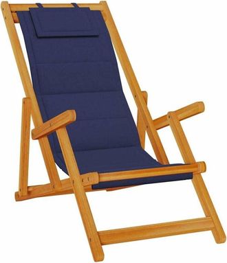 vidaXL Vidaxl - Folding Beach Chair with Armrests Blue Acacia Wood & Textilene