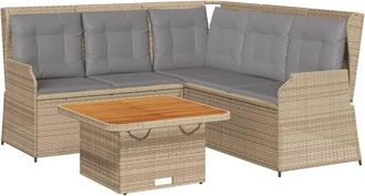 vidaXL Set Muebles De Jard&iacute;n 4 Piezas Y Cojines Rat&aacute;n Sint&eacute;tico Beige Vidaxl