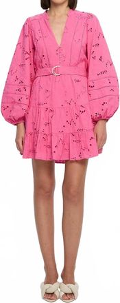 Kivari Corfu Long Sleeve Mini Eyelet Dress In Pink