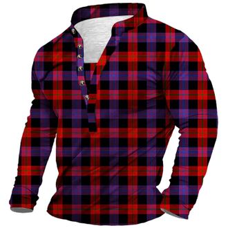Generic 2024 Casual Mens Shirts Christmas Tops Blouse Fit Mens Fall Fashion Long Sleeve Plaid Sweatshirt Mens Blue Checked Fleece Overshirt (Red, XL)