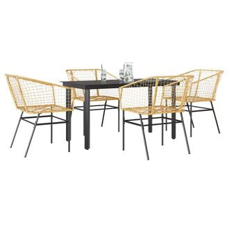 Berkfield Home 5 Piece Garden Dining Set Brown Poly Rattan Glass