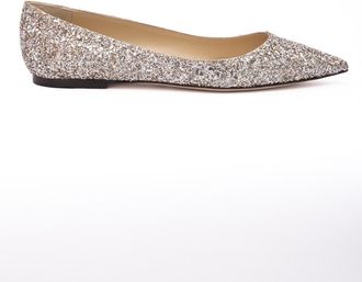 Jimmy Choo London Rose Gold Glitter Fabric Alina Ballet Womens Flat