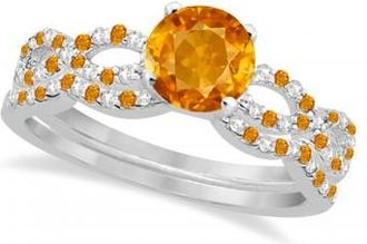 Allurez Infinity Style Citrine & Diamond Bridal Set 14k White Gold 1.29ct