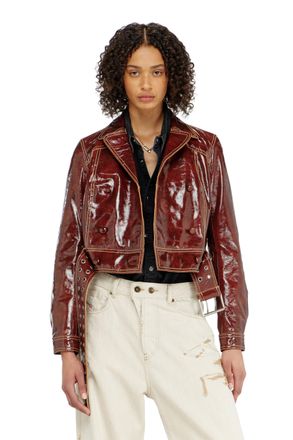 Diesel Patent-leather jacket with large belt - Leather jackets - Woman