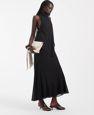 Asos vestito maxi in chiffon a collo alto a doppio strato nero