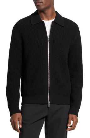 Theory Gary Waffle Knit Zip Cardigan in Black - 001 at Nordstrom, Size Small