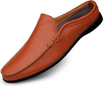 Generic Loafers for Men Breathable Backless Moccasins Shoes Leather Comfortable Flat Heel Lightweight Walking Slip On(Brown,6.5 UK)