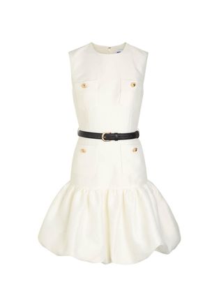 Self Portrait Belted Taffeta Mini Dress - Cream - 12 (UK12 / M)