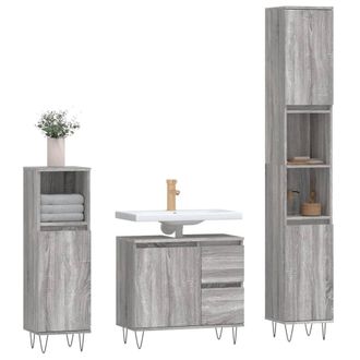 Berkfield Home Modern 3 Piece Bathroom Furniture Set Grey Sonoma Engineered Wood
