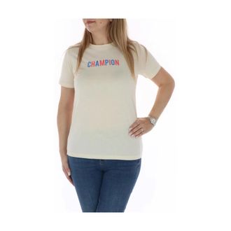 Champion T-Shirts, female, Beige, Size: S Beige Printed Round Neck T-shirt