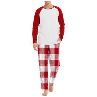 Generic Pyjamas for Men Mens Pajamas Checked/Plaid Pj Bottoms Comfortable Night Wear Fleece Sets Loungewear Pajama Bottom Funny Button Up Set Plain 2-Piece Re