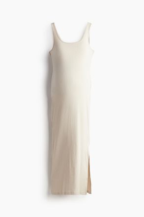 H&M MAMA Geripptes Kleid - Hellbeige
