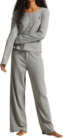 Polo Ralph Lauren Henley Wide Leg Sleep Set In Heather Grey