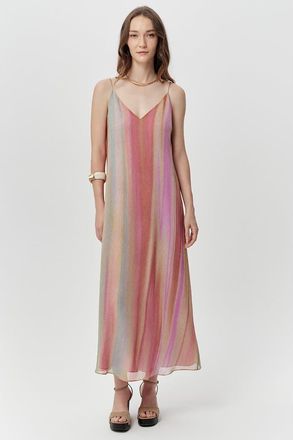 Exquise Layana V Neck Spaghetti Strap Striped Midi Dress in Multi Color at Nordstrom, Size Xx-Small
