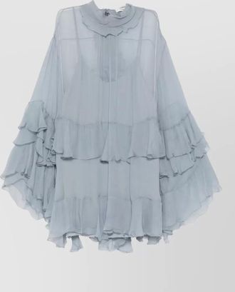 Chlo&eacute; silk ruffled sheer long-sleeve mini dress