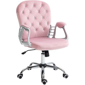 Vinsetto Vinsetto - Silla De Escritorio Tapizada En Terciopelo Silla Giratoria Con Altura Ajustable Reposabrazos Y Decoraciones De Diamantes Carga 120 Kg Rosa