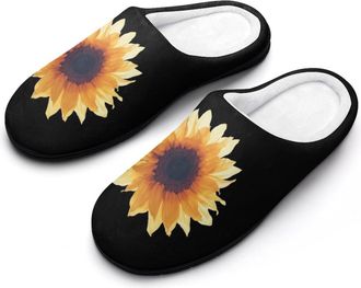 Generic Watercolor Sunflower Mens Slipper Slip On Winter Warm House Slippers Shoes Indoor Outdoor