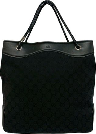 Gucci Black Canvas Leather Handbag Shoulder Bag Tote Bag (Pre-Owned)