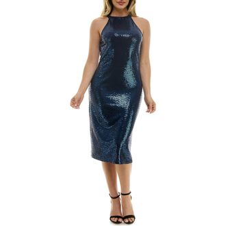 Bebe Disco Dot Halter Neck Body-Con Dress in Navy at Nordstrom Rack, Size Small
