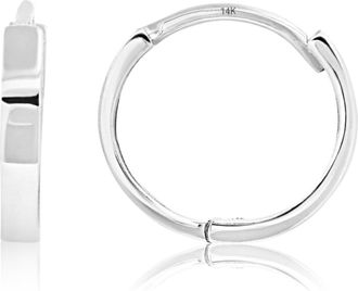 MAX + STONE Solid 14k Yellow or White Gold Huggie Domed or Flat Style Small Hoop Earrings