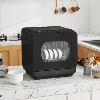 HOMCOM Worktop Dishwasher w/ 4 Place Settings 6 Programs in Black