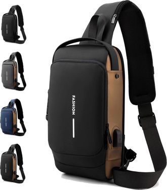 Generic New Carbon Fiber Streamline Anti-theft Sling Bag, Anti Theft Crossbody Charging Bag, Waterproof Cross Chest Bag for Men (black gold)