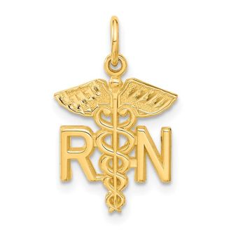 Diamond2Deal 14k Yellow Gold RN Registered Nurse Charm Pendant