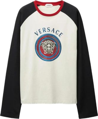 Versace Raglan T-shirt met ronde hals - Heren - Longsleeves - Veelkleurig - XL - Katoen - Tops