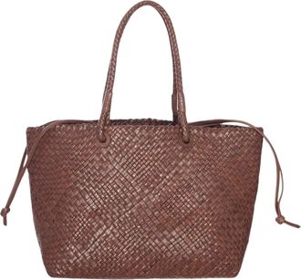 Ibeliv Brown Woven Leather Tote Bag with Drawstring Accents