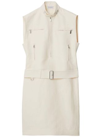 Burberry sleeveless canvas minidress - women - Viscose/Cotton/Paper - 10 - Neutrals