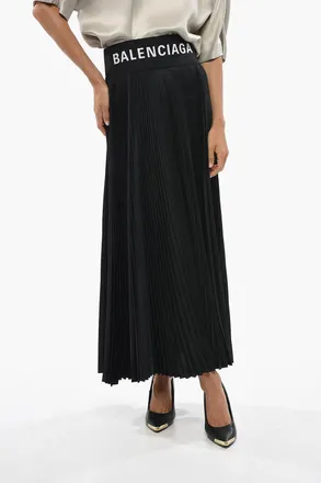 Balenciaga Pliss&eacute; Midi Circle Skirt with All-Over Logo Balenciaga