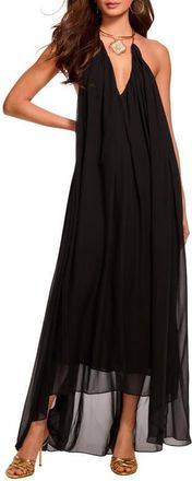 Ramy Brook Rain Chain Detail Halter Neck Silk Gown in Black at Nordstrom, Size 00