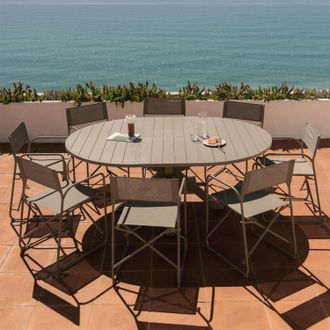 Sklum Set De Mesa 145-200x145 Cm Extensible En Aluminio Barces Y 8 Sillas De Director Plegables De Jard&iacute;n En Acero Melida Sklum