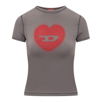 Diesel T-Shirts, female, Gray, Size: XS Crew Neck T-shirt
