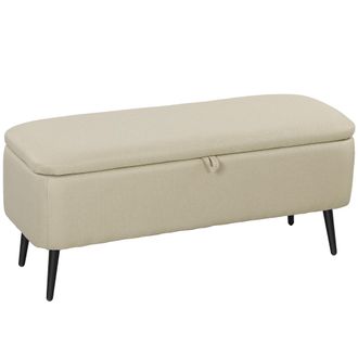 OEM Banco De Almacenaje Con Tapa Abatible Y Patas De Acero Para Dormitorio Sal&oacute;n Entrada 101x38,5x44,5 Cm Beige