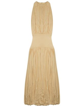 Toteme Draped Midi Dress With Gathered Bodice And Bubble Hem