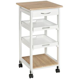OEM Carrello Da Cucina In Legno Con Ruote E Cassetto Bianco 37 Cm